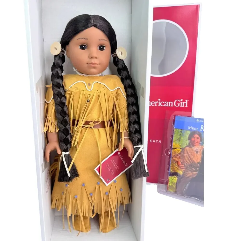 New American Girl Kaya Doll Meet Outfit Moccasins Hair Ties Book Box Wrist Tag